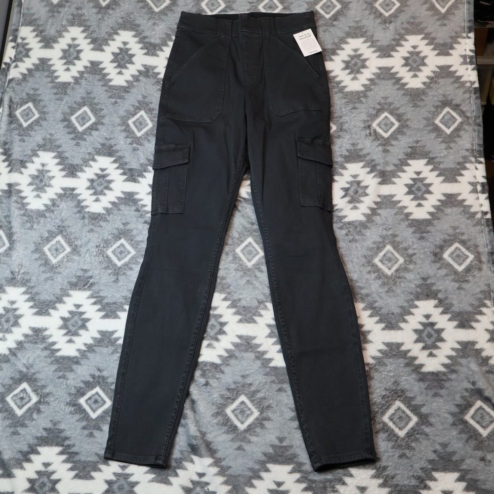 Spanx Stretch Twill Cargo Pants Black Tall Large High Rise Utility Slim Leg